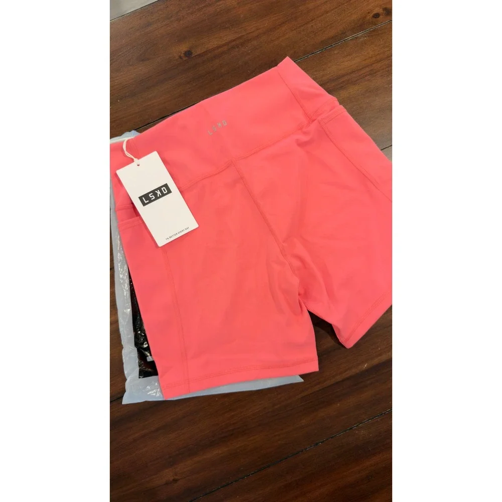 LSKD Fusion Mid Short Tight with Pockets Pink Lemonade XL New NWT